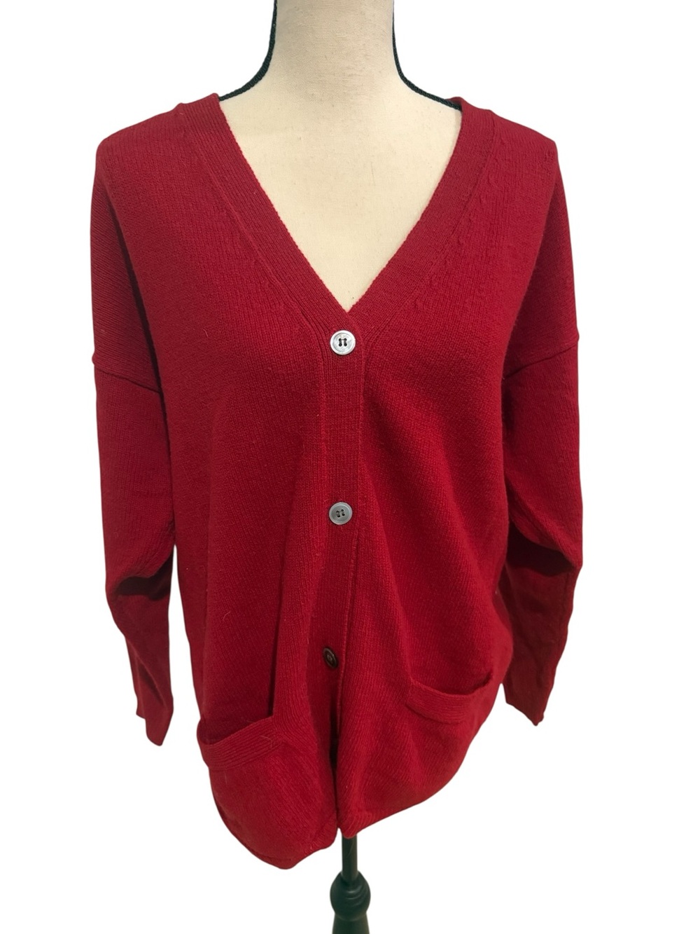 Parker of Vienna Vintage Lambswool Cardigan Size Large Red Wool